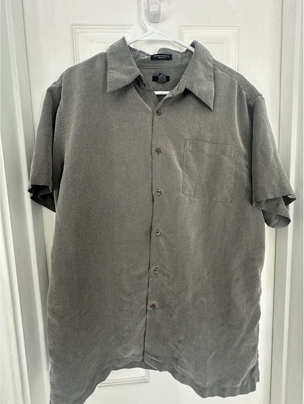 Resort Style -Alfani Camp Collar Short Sleeve Weave - Down Shirt Gray M